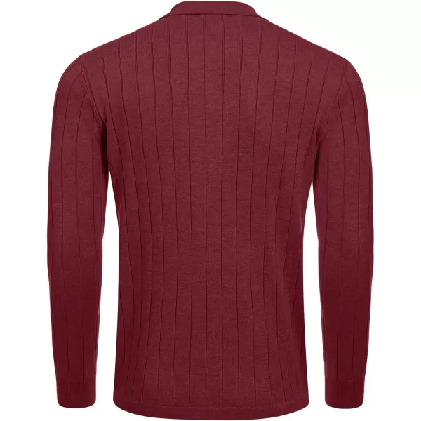 COOFANDY Men's Casual Knit Polo Shirts Long Sleeve Button Down Sweater Polo Ribbed Cardigan Sweater with Pocket