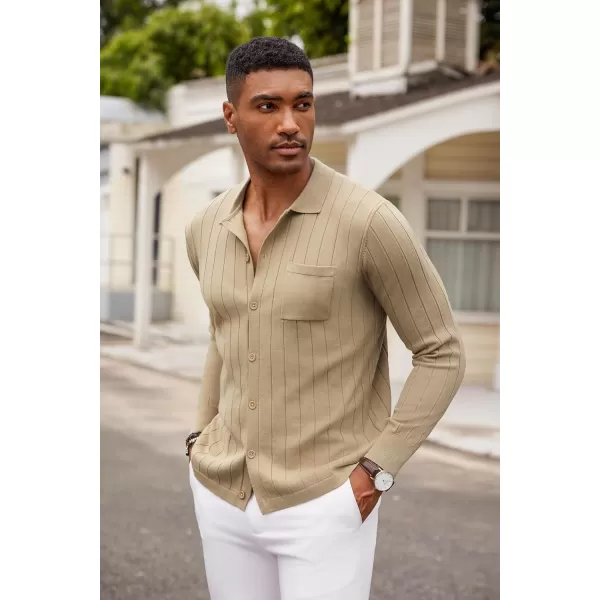 COOFANDY Men's Casual Knit Polo Shirts Long Sleeve Button Down Sweater Polo Ribbed Cardigan Sweater with Pocket