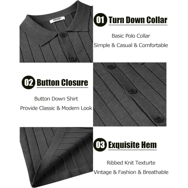 COOFANDY Men's Casual Knit Polo Shirts Long Sleeve Button Down Sweater Polo Ribbed Cardigan Sweater with Pocket