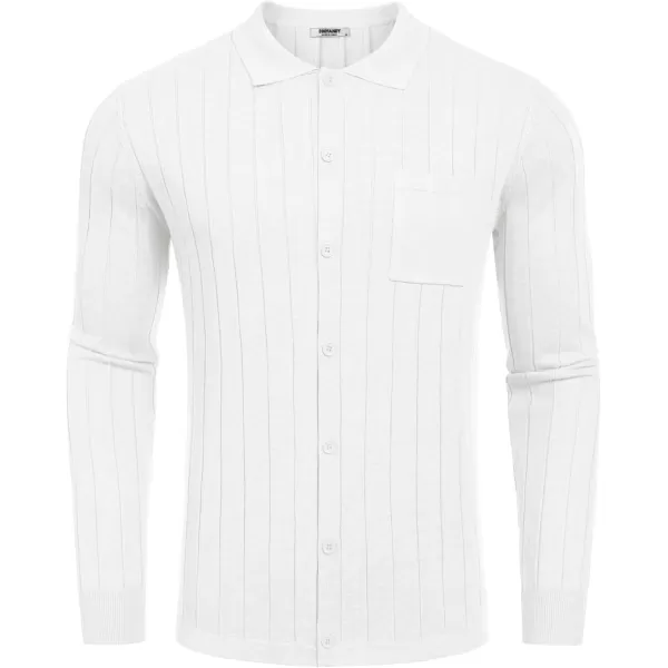 COOFANDY Men's Casual Knit Polo Shirts Long Sleeve Button Down Sweater Polo Ribbed Cardigan Sweater with Pocket