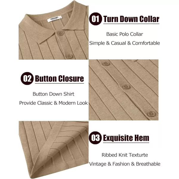 COOFANDY Men's Casual Knit Polo Shirts Long Sleeve Button Down Sweater Polo Ribbed Cardigan Sweater with Pocket