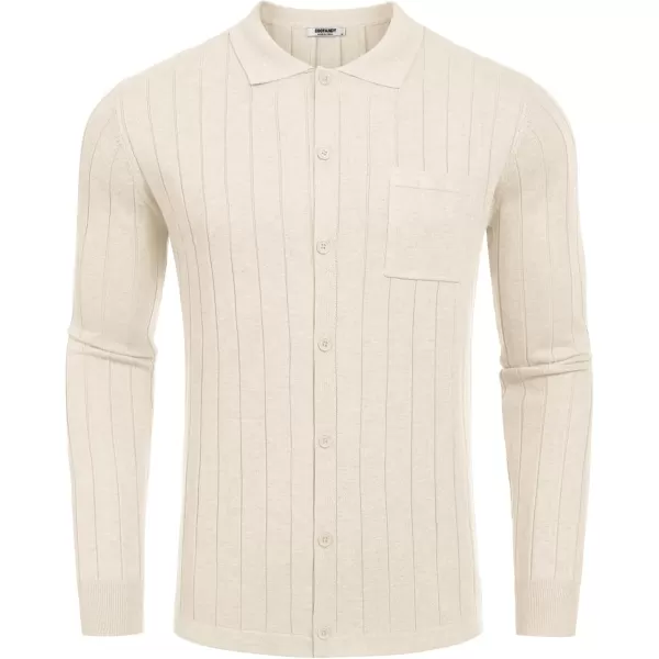 COOFANDY Men's Casual Knit Polo Shirts Long Sleeve Button Down Sweater Polo Ribbed Cardigan Sweater with Pocket