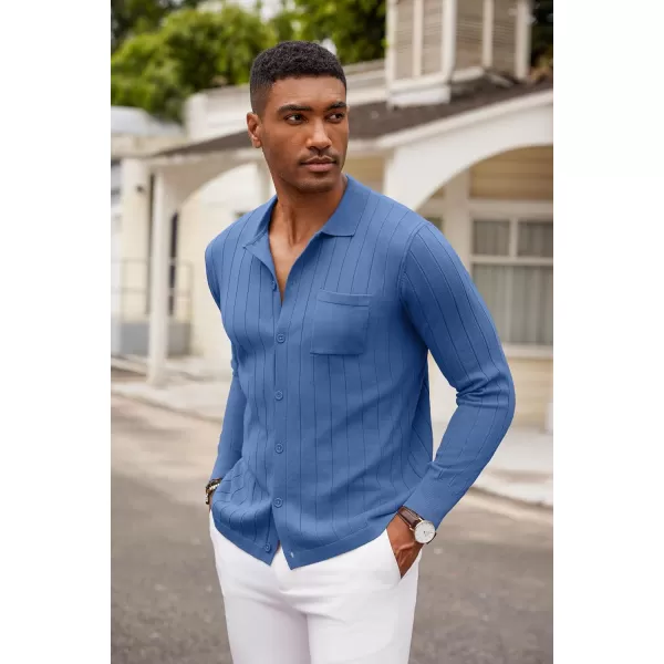 COOFANDY Men's Casual Knit Polo Shirts Long Sleeve Button Down Sweater Polo Ribbed Cardigan Sweater with Pocket
