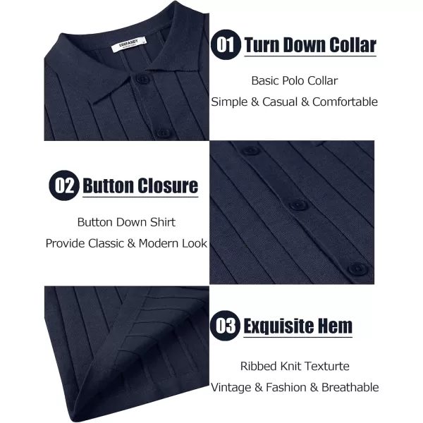 COOFANDY Men's Casual Knit Polo Shirts Long Sleeve Button Down Sweater Polo Ribbed Cardigan Sweater with Pocket