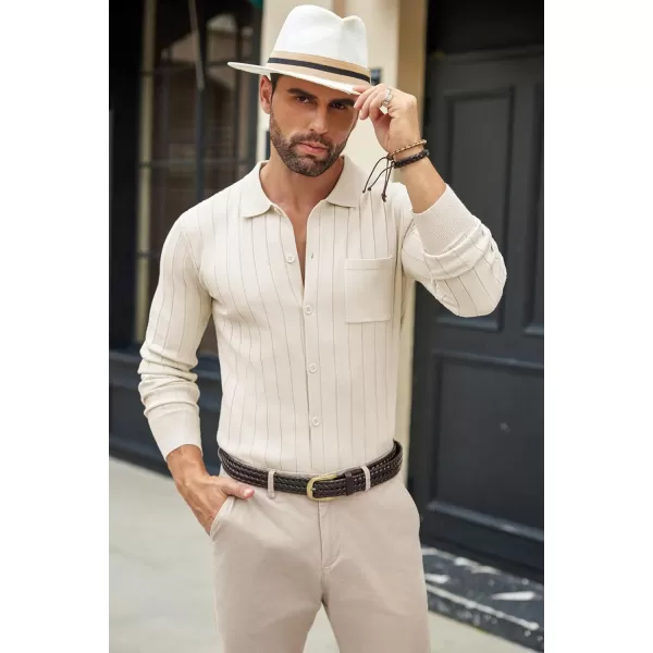 COOFANDY Men's Casual Knit Polo Shirts Long Sleeve Button Down Sweater Polo Ribbed Cardigan Sweater with Pocket