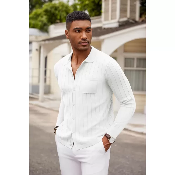 COOFANDY Men's Casual Knit Polo Shirts Long Sleeve Button Down Sweater Polo Ribbed Cardigan Sweater with Pocket