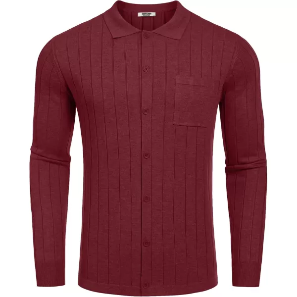 COOFANDY Men's Casual Knit Polo Shirts Long Sleeve Button Down Sweater Polo Ribbed Cardigan Sweater with Pocket