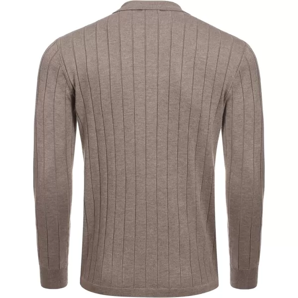 COOFANDY Men's Casual Knit Polo Shirts Long Sleeve Button Down Sweater Polo Ribbed Cardigan Sweater with Pocket