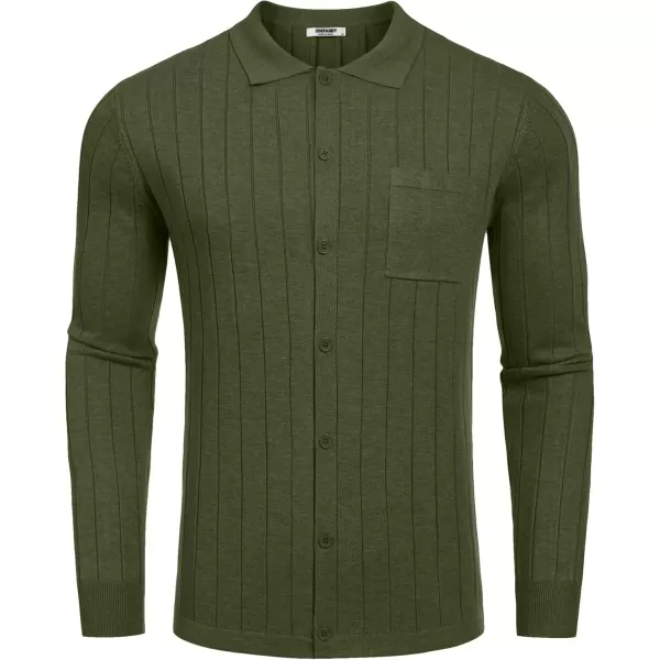 COOFANDY Men's Casual Knit Polo Shirts Long Sleeve Button Down Sweater Polo Ribbed Cardigan Sweater with Pocket