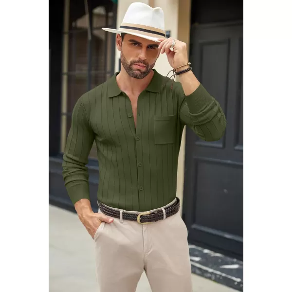 COOFANDY Men's Casual Knit Polo Shirts Long Sleeve Button Down Sweater Polo Ribbed Cardigan Sweater with Pocket
