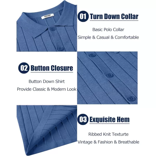 COOFANDY Men's Casual Knit Polo Shirts Long Sleeve Button Down Sweater Polo Ribbed Cardigan Sweater with Pocket