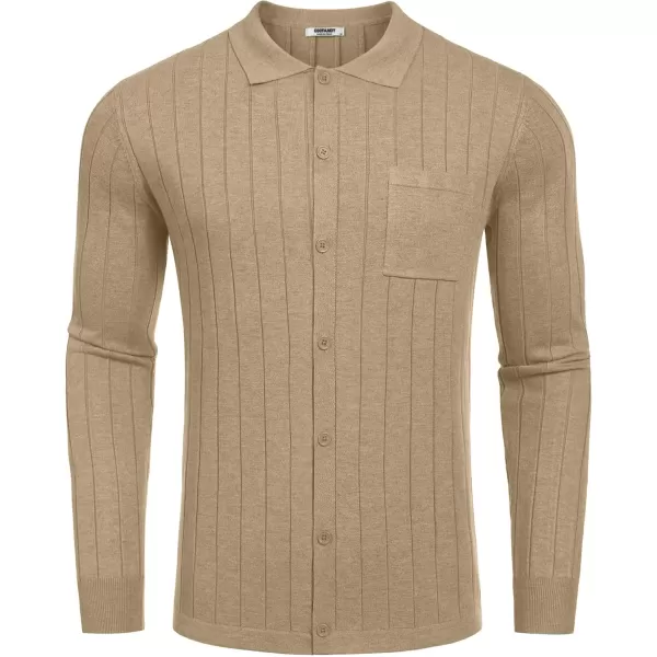 COOFANDY Men's Casual Knit Polo Shirts Long Sleeve Button Down Sweater Polo Ribbed Cardigan Sweater with Pocket