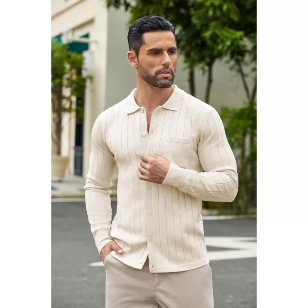 COOFANDY Men's Casual Knit Polo Shirts Long Sleeve Button Down Sweater Polo Ribbed Cardigan Sweater with Pocket