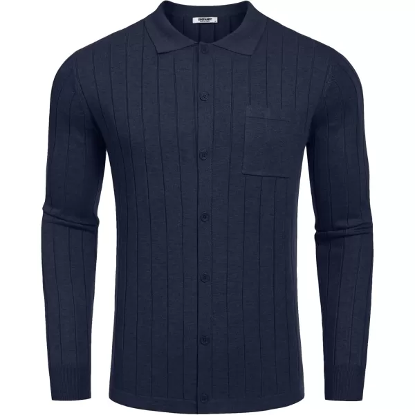 COOFANDY Men's Casual Knit Polo Shirts Long Sleeve Button Down Sweater Polo Ribbed Cardigan Sweater with Pocket