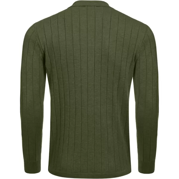 COOFANDY Men's Casual Knit Polo Shirts Long Sleeve Button Down Sweater Polo Ribbed Cardigan Sweater with Pocket