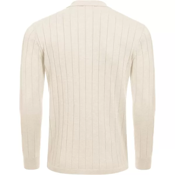 COOFANDY Men's Casual Knit Polo Shirts Long Sleeve Button Down Sweater Polo Ribbed Cardigan Sweater with Pocket