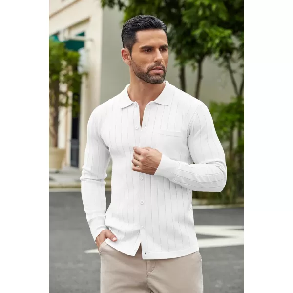 COOFANDY Men's Casual Knit Polo Shirts Long Sleeve Button Down Sweater Polo Ribbed Cardigan Sweater with Pocket