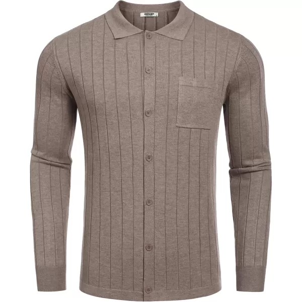 COOFANDY Men's Casual Knit Polo Shirts Long Sleeve Button Down Sweater Polo Ribbed Cardigan Sweater with Pocket