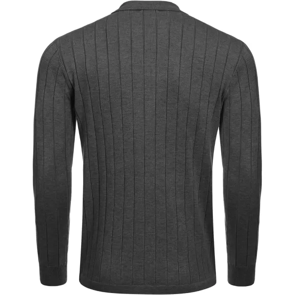 COOFANDY Men's Casual Knit Polo Shirts Long Sleeve Button Down Sweater Polo Ribbed Cardigan Sweater with Pocket