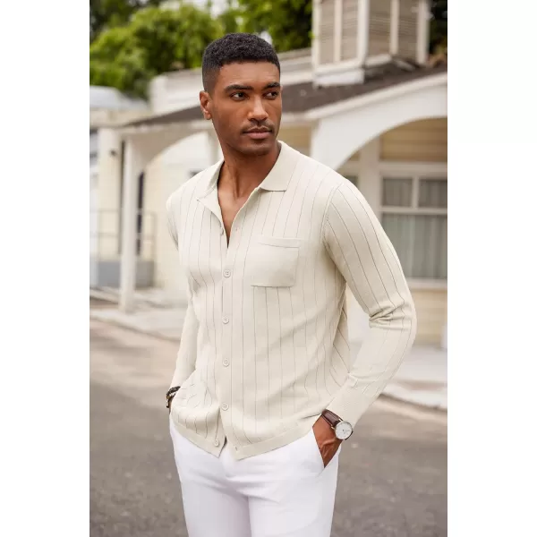 COOFANDY Men's Casual Knit Polo Shirts Long Sleeve Button Down Sweater Polo Ribbed Cardigan Sweater with Pocket