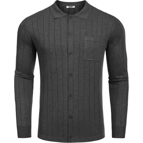 COOFANDY Men's Casual Knit Polo Shirts Long Sleeve Button Down Sweater Polo Ribbed Cardigan Sweater with Pocket