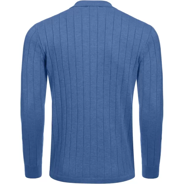 COOFANDY Men's Casual Knit Polo Shirts Long Sleeve Button Down Sweater Polo Ribbed Cardigan Sweater with Pocket