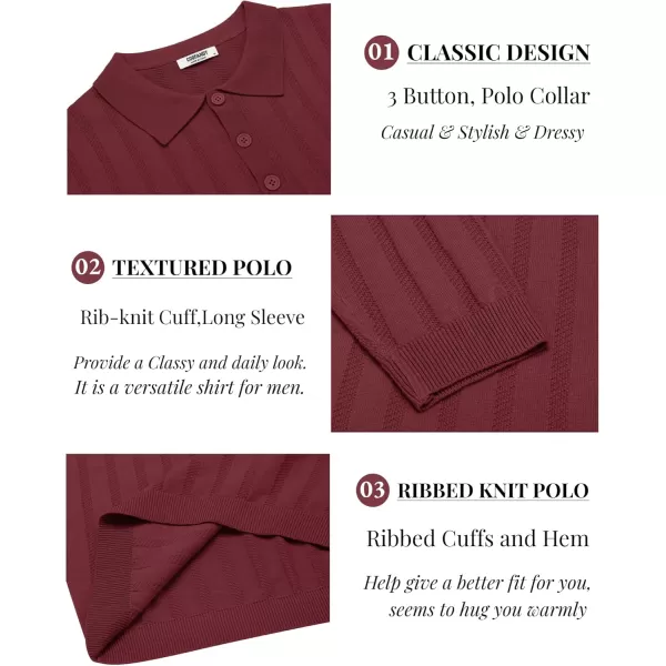 COOFANDY Men's Knit Polo Shirt Casual Long Sleeve Polo Sweater Dress Collar Polo Classic Golf Shirts