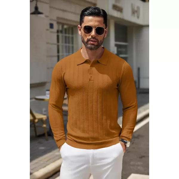 COOFANDY Men's Knit Polo Shirt Casual Long Sleeve Polo Sweater Dress Collar Polo Classic Golf Shirts