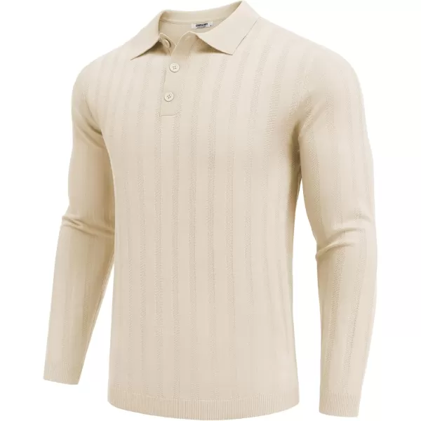 COOFANDY Men's Knit Polo Shirt Casual Long Sleeve Polo Sweater Dress Collar Polo Classic Golf Shirts