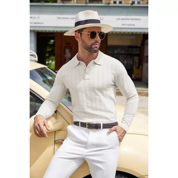 COOFANDY Men's Knit Polo Shirt Casual Long Sleeve Polo Sweater Dress Collar Polo Classic Golf Shirts