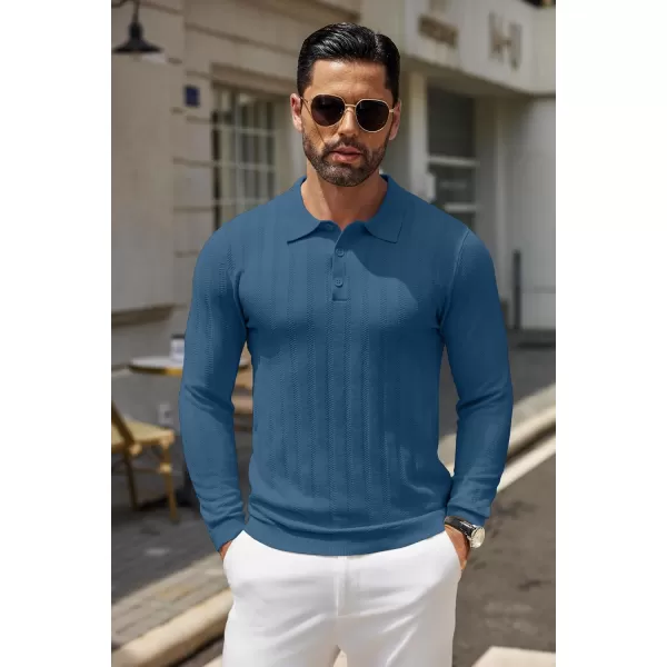 COOFANDY Men's Knit Polo Shirt Casual Long Sleeve Polo Sweater Dress Collar Polo Classic Golf Shirts
