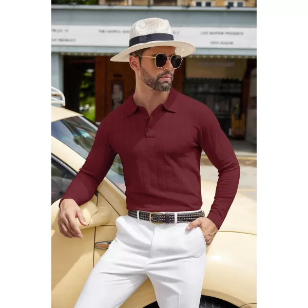 COOFANDY Men's Knit Polo Shirt Casual Long Sleeve Polo Sweater Dress Collar Polo Classic Golf Shirts