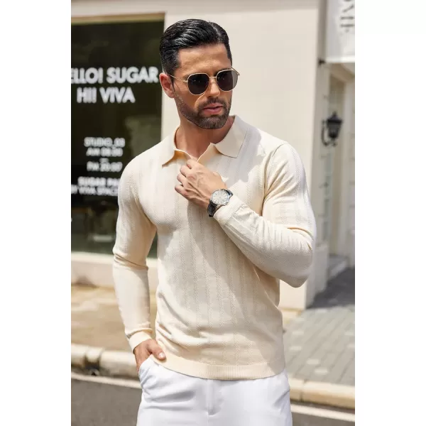 COOFANDY Men's Knit Polo Shirt Casual Long Sleeve Polo Sweater Dress Collar Polo Classic Golf Shirts
