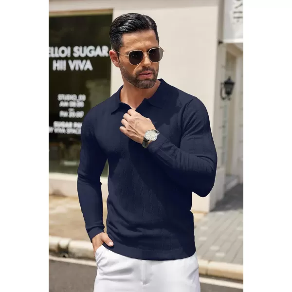 COOFANDY Men's Knit Polo Shirt Casual Long Sleeve Polo Sweater Dress Collar Polo Classic Golf Shirts
