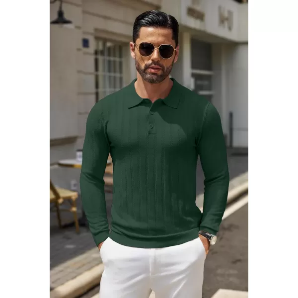 COOFANDY Men's Knit Polo Shirt Casual Long Sleeve Polo Sweater Dress Collar Polo Classic Golf Shirts
