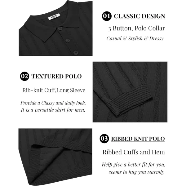 COOFANDY Men's Knit Polo Shirt Casual Long Sleeve Polo Sweater Dress Collar Polo Classic Golf Shirts