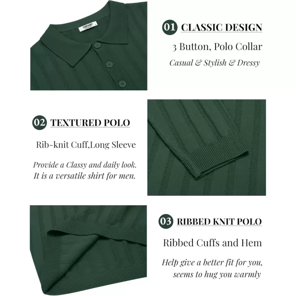 COOFANDY Men's Knit Polo Shirt Casual Long Sleeve Polo Sweater Dress Collar Polo Classic Golf Shirts