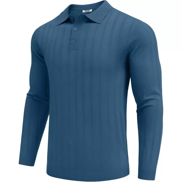 COOFANDY Men's Knit Polo Shirt Casual Long Sleeve Polo Sweater Dress Collar Polo Classic Golf Shirts