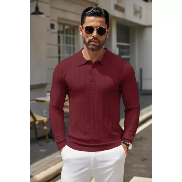 COOFANDY Men's Knit Polo Shirt Casual Long Sleeve Polo Sweater Dress Collar Polo Classic Golf Shirts