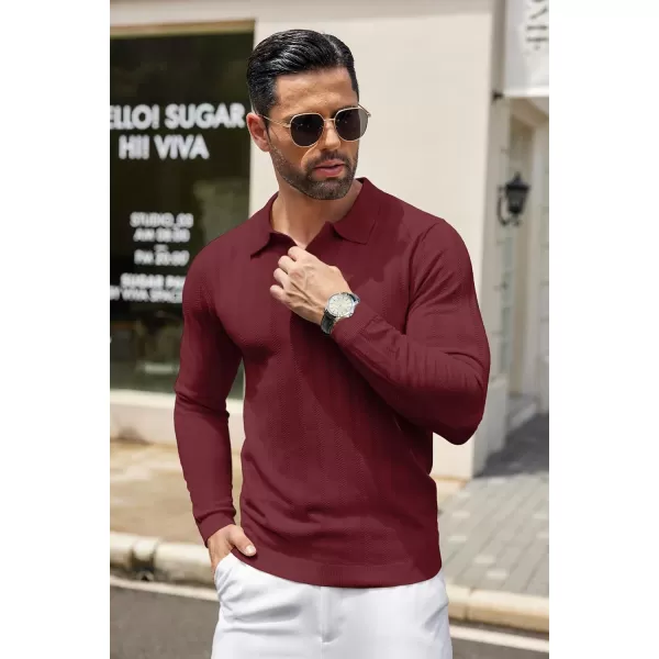 COOFANDY Men's Knit Polo Shirt Casual Long Sleeve Polo Sweater Dress Collar Polo Classic Golf Shirts