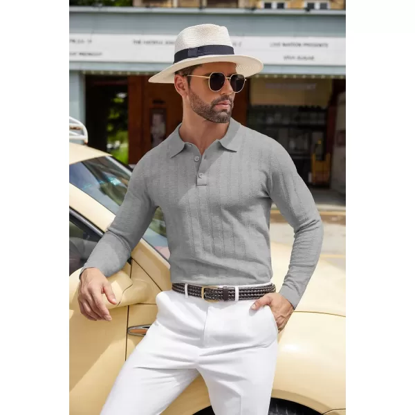 COOFANDY Men's Knit Polo Shirt Casual Long Sleeve Polo Sweater Dress Collar Polo Classic Golf Shirts