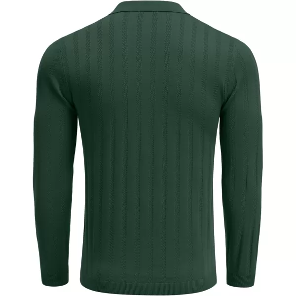 COOFANDY Men's Knit Polo Shirt Casual Long Sleeve Polo Sweater Dress Collar Polo Classic Golf Shirts
