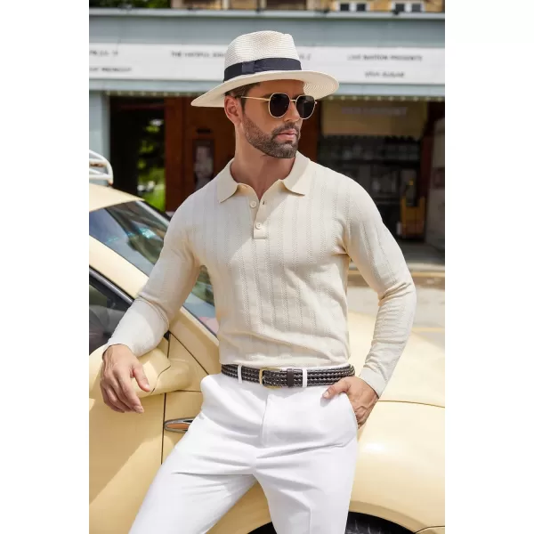 COOFANDY Men's Knit Polo Shirt Casual Long Sleeve Polo Sweater Dress Collar Polo Classic Golf Shirts