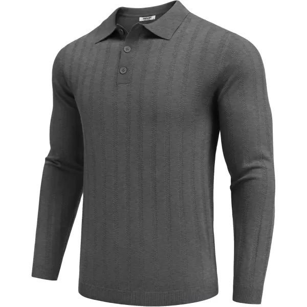 COOFANDY Men's Knit Polo Shirt Casual Long Sleeve Polo Sweater Dress Collar Polo Classic Golf Shirts