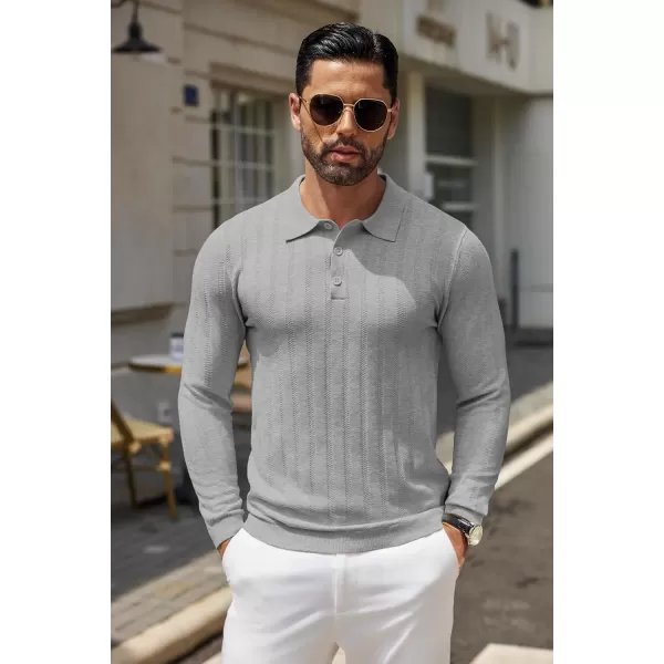 COOFANDY Men's Knit Polo Shirt Casual Long Sleeve Polo Sweater Dress Collar Polo Classic Golf Shirts