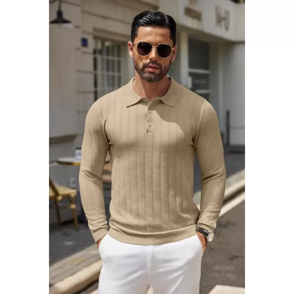 COOFANDY Men's Knit Polo Shirt Casual Long Sleeve Polo Sweater Dress Collar Polo Classic Golf Shirts