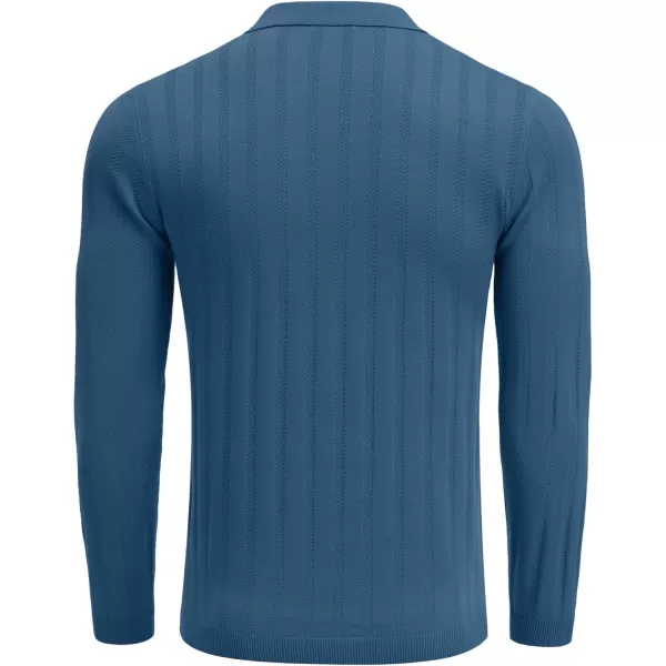 COOFANDY Men's Knit Polo Shirt Casual Long Sleeve Polo Sweater Dress Collar Polo Classic Golf Shirts