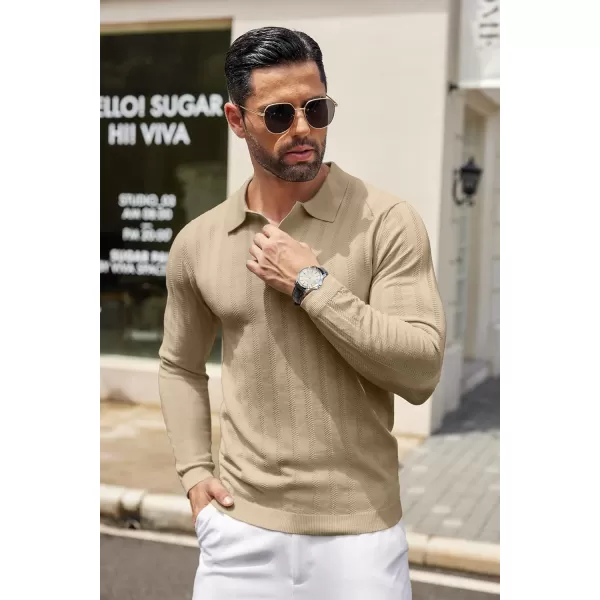 COOFANDY Men's Knit Polo Shirt Casual Long Sleeve Polo Sweater Dress Collar Polo Classic Golf Shirts