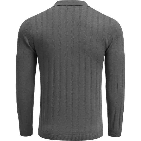 COOFANDY Men's Knit Polo Shirt Casual Long Sleeve Polo Sweater Dress Collar Polo Classic Golf Shirts