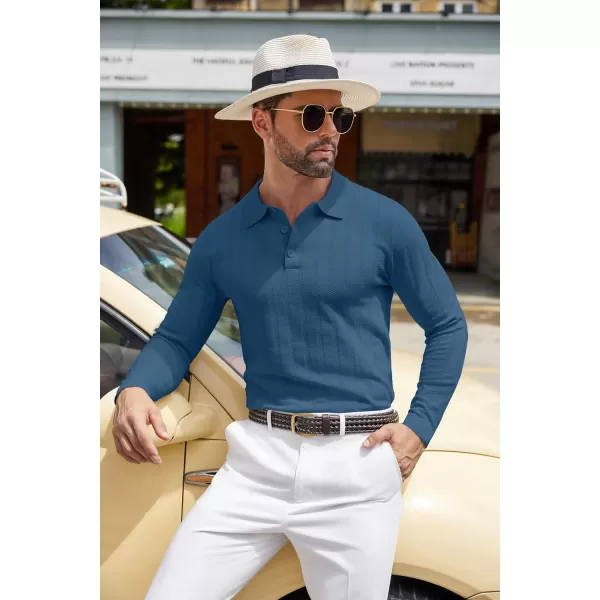 COOFANDY Men's Knit Polo Shirt Casual Long Sleeve Polo Sweater Dress Collar Polo Classic Golf Shirts
